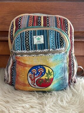 Himalayan Hemp Multi‑Color Boho Large Backpack Made in Nepal